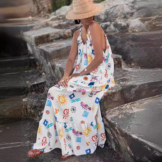 Floral Print V-Neck Maxi Dress Comfortable Casual Summer Dress