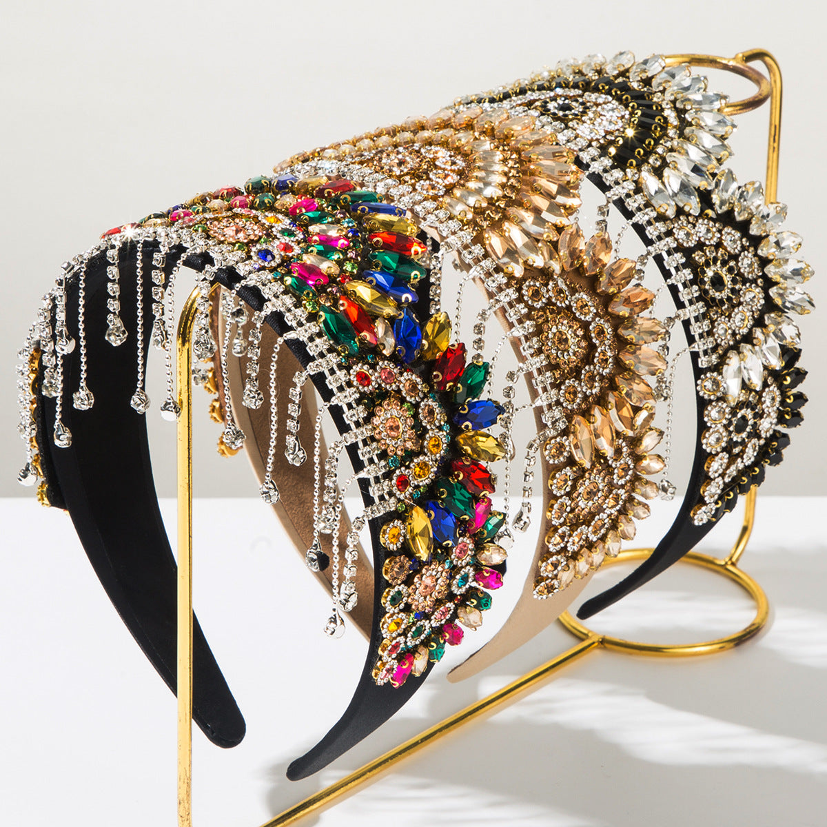 Elegant Baroque Crown Headband with Rhinestones and Tassels