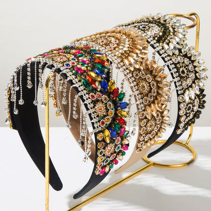 Elegant Baroque Crown Headband with Rhinestones and Tassels