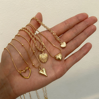 Trendy Ins Metal Ribbon Bow Necklace With Pearl Heart Pendant