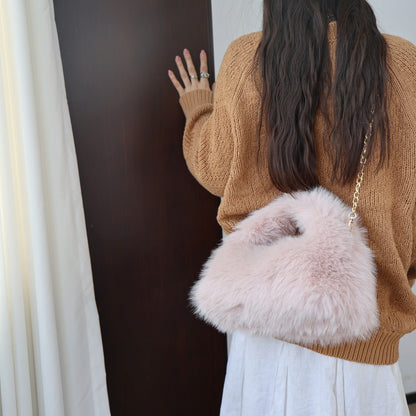 Solid Color Soft Fluffy Fur Tote Handbag