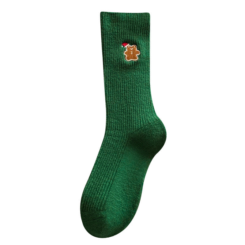 Winter Cartoon Embroidered Soft Christmas Crew Socks