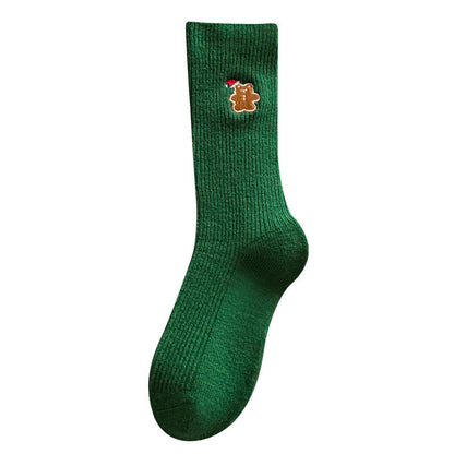Winter Cartoon Embroidered Soft Christmas Crew Socks