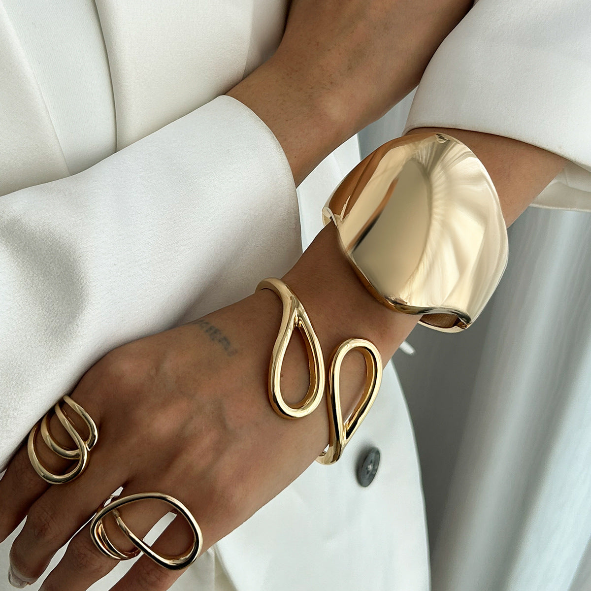 Irregular Alloy Cuff Bracelet Set Minimalist Style