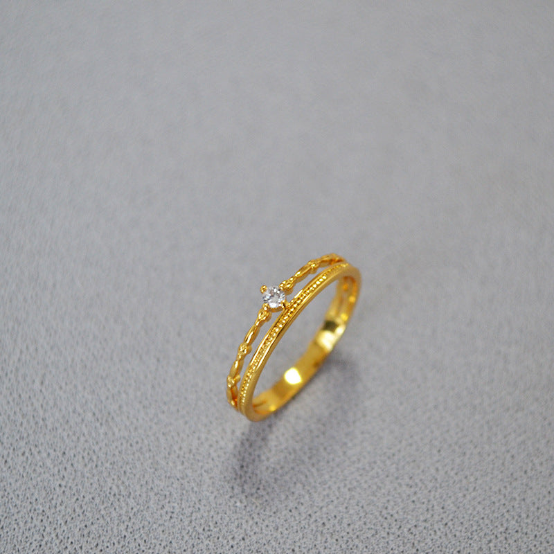 Double-Layer Rhinestone Adjustable Open Ring