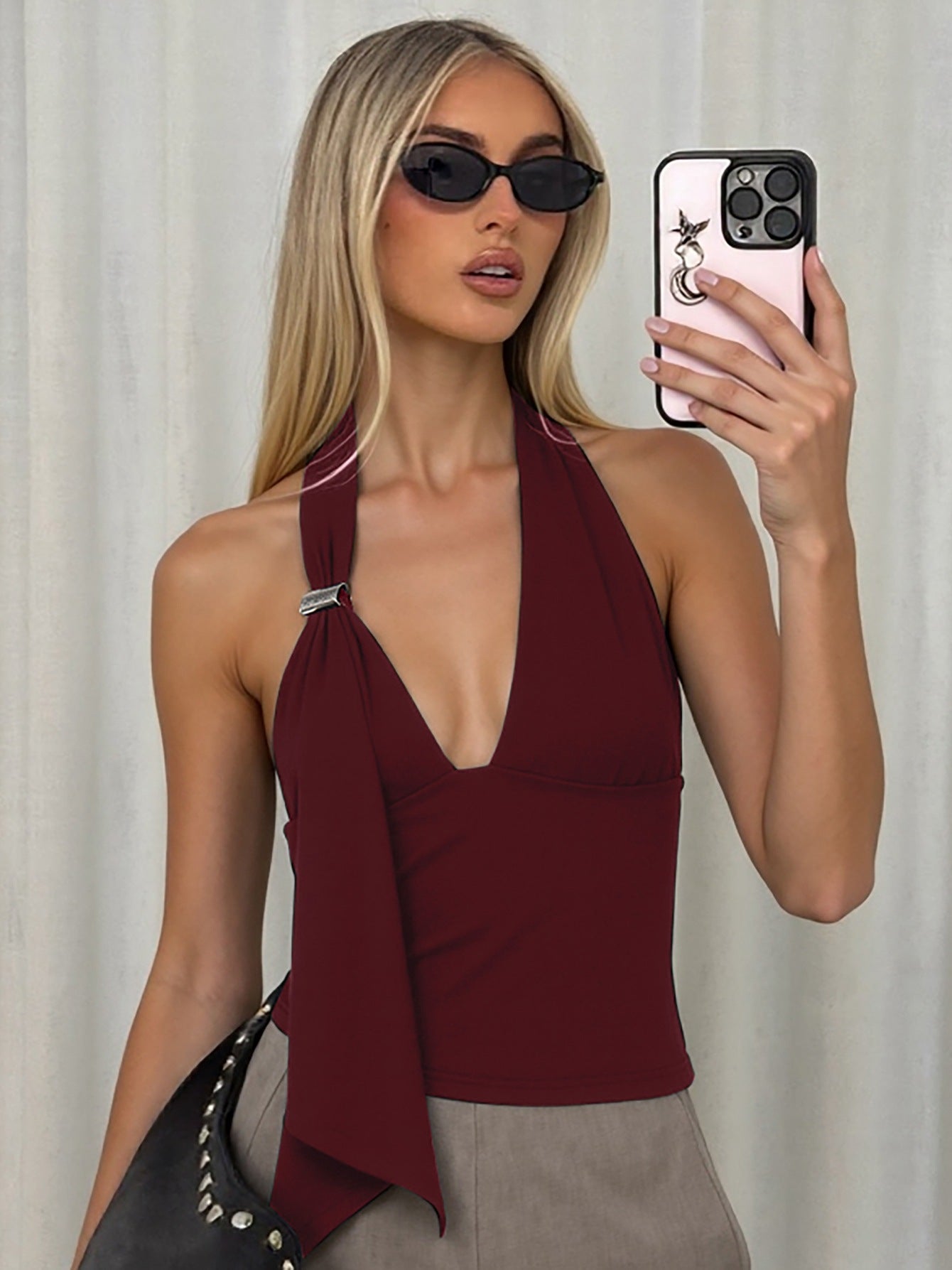Trendy Halter Neck Backless Crop Top