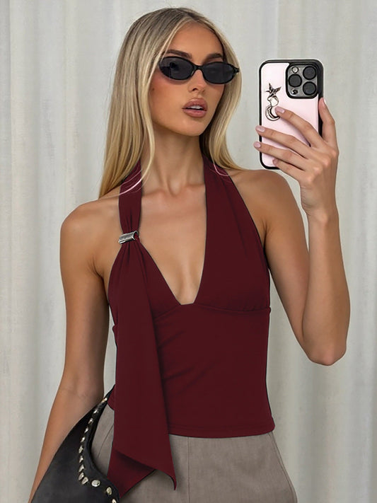 Trendy Halter Neck Backless Crop Top