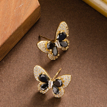 Elegant Butterfly Stud Earrings With Zircon Stones