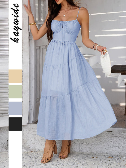 Solid Color High-Waisted Cami Maxi Dress for Parties