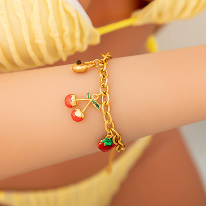 Cherry Strawberry Pendant Bracelet Stainless Steel Fashion Jewelry for Women