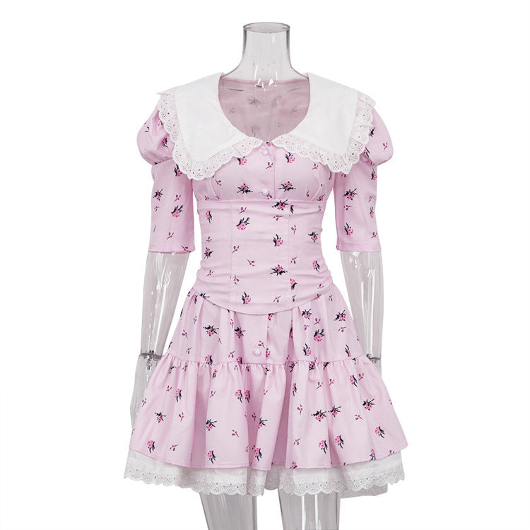 Summer Floral A-Line Dress With Peter Pan Collar