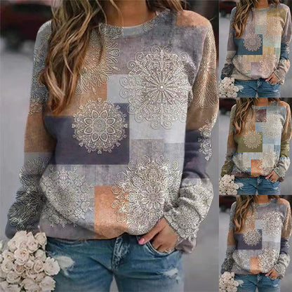 Color Matching Splicing Round Neck Color Matching Long-Sleeved Sweater