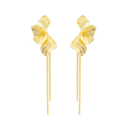 Fashionable Metal Floral Tassel Chain Earrings