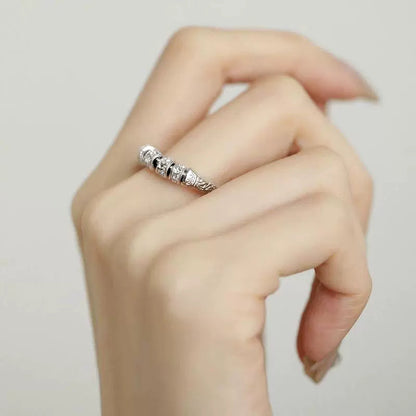 S925 Silver Six-Character Mantra Ring, Female Niche Design, Retro Ethnic Ring