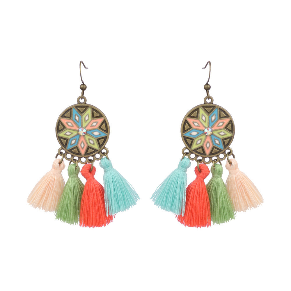 Geometric Handmade Tassel Earrings Retro Bohemian Accessories