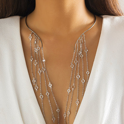 Geometric Metal Pearl Choker Necklace With Tassel