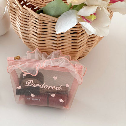 Trendy Ruffled Organza Makeup Bag Portable Versatile Storage