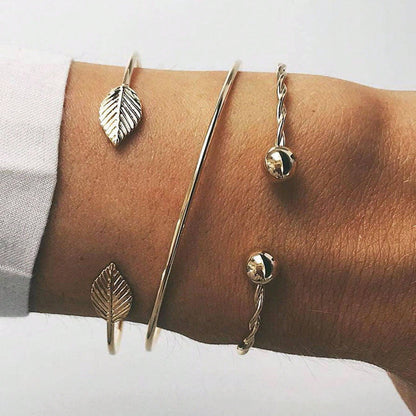 Vintage Geometric Open-Cuff Gold Bracelet Set