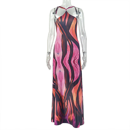 Striped Print Backless Bodycon Maxi Dress