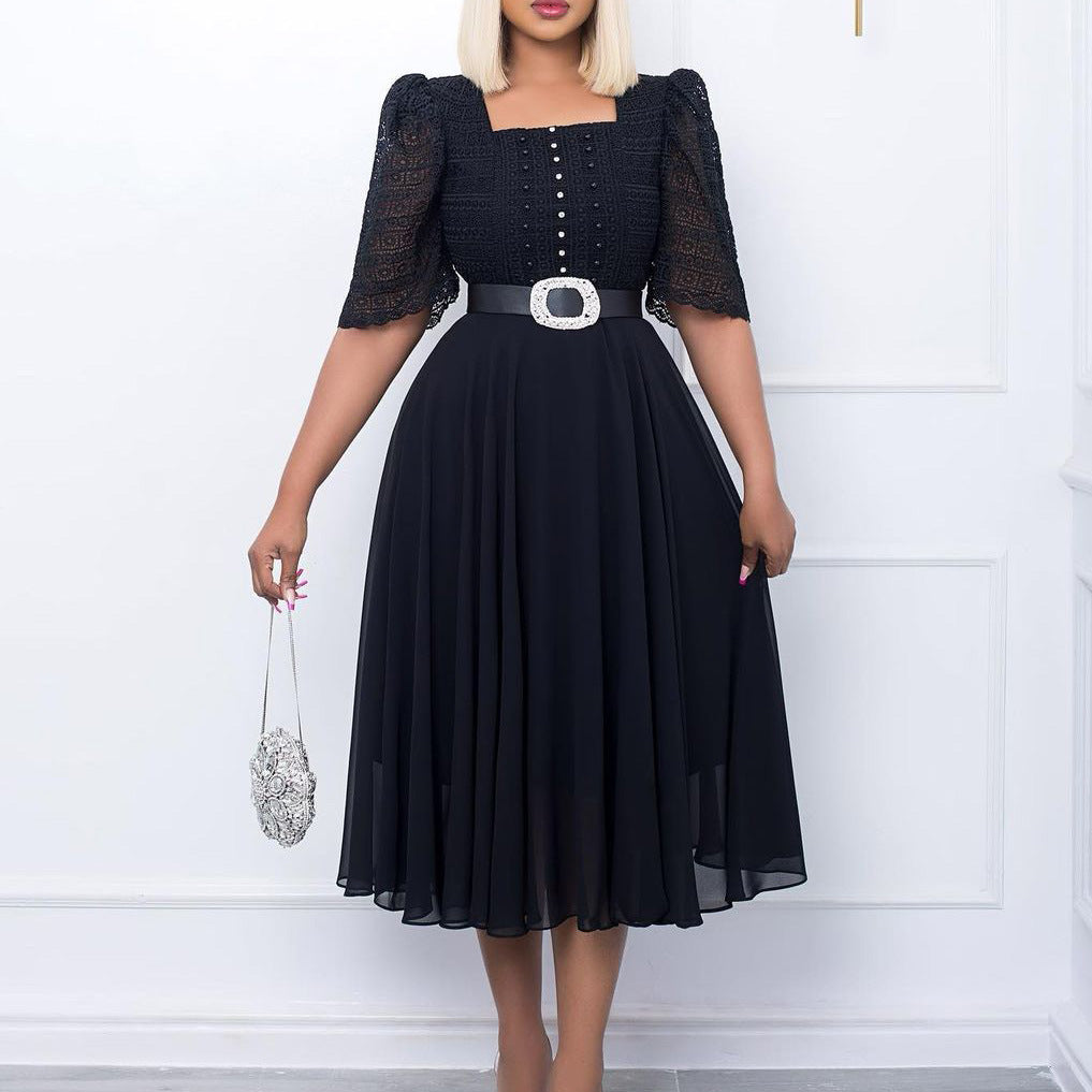 Chic A-Line Chiffon Dress With Beads - Elegant Urban Style