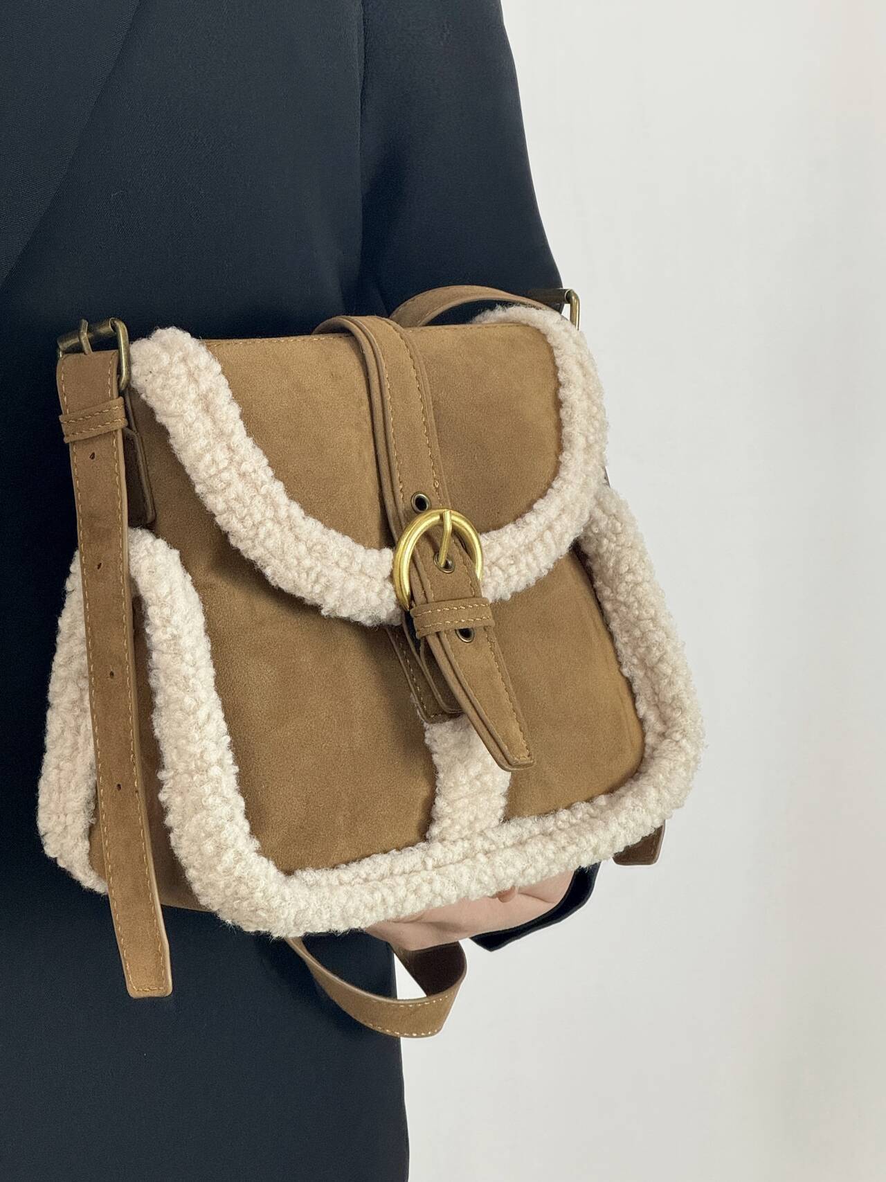 Vintage Suede Lamb Wool Crossbody Shoulder Bag