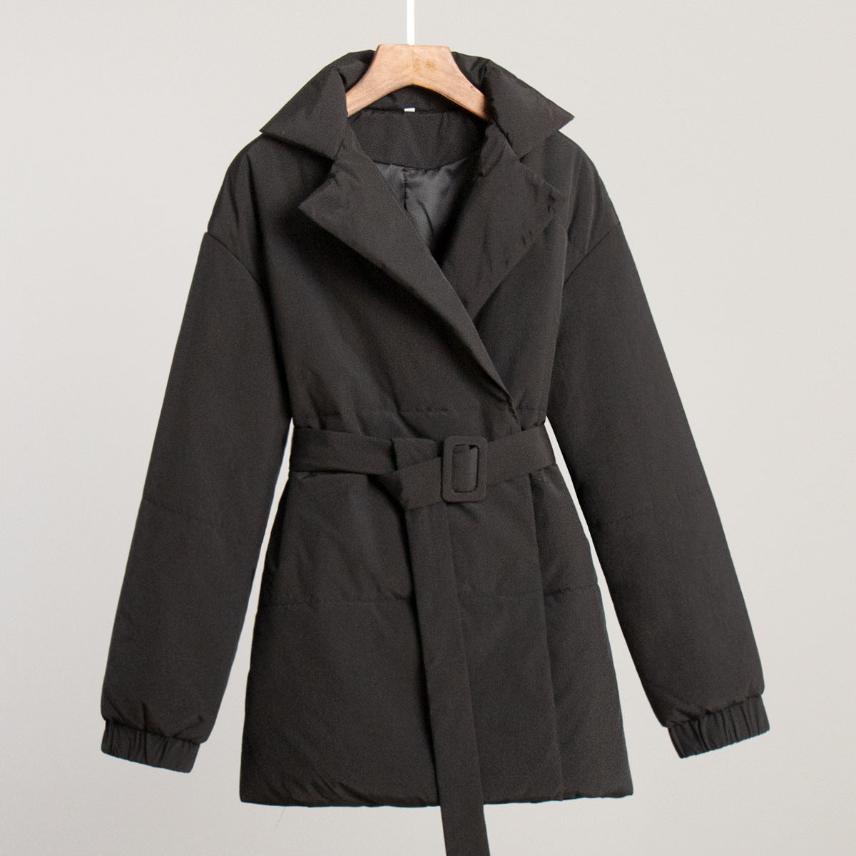 Collared Quilted Coat Slim Fit Belted Outerwear