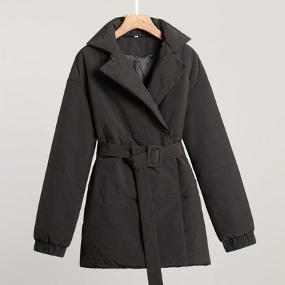 Collared Quilted Coat Slim Fit Belted Outerwear