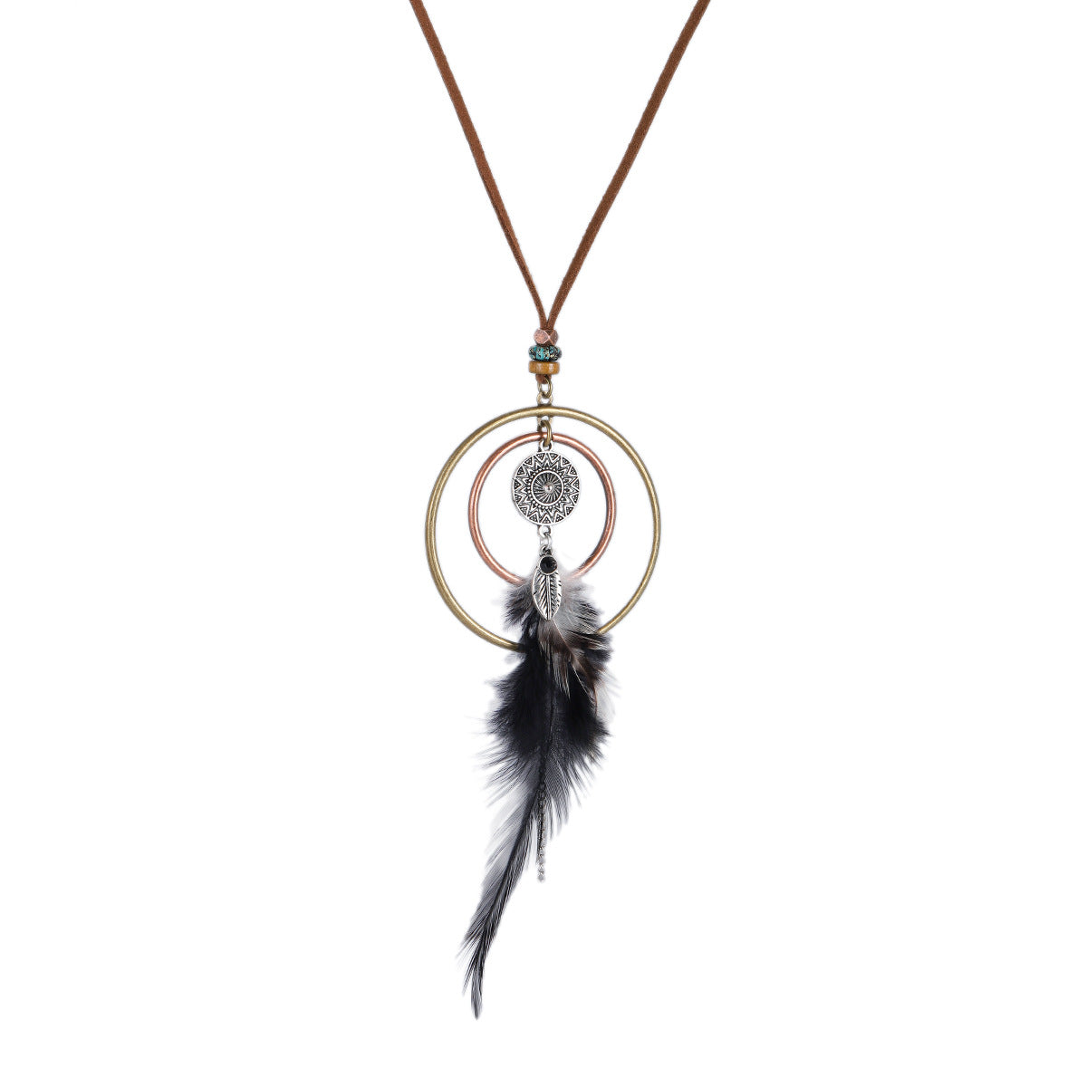 Indian Dreamcatcher Black Feather Tassel Necklace Fashion Jewelry