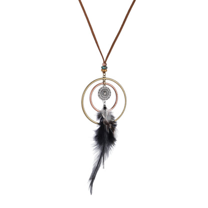 Indian Dreamcatcher Black Feather Tassel Necklace Fashion Jewelry