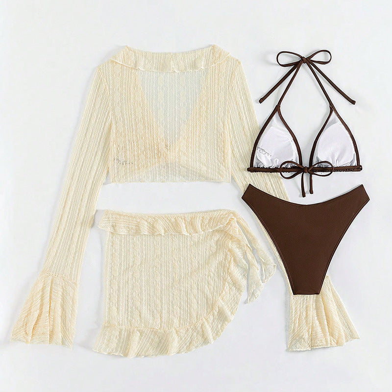 4PCS Sexy String Tie Swimwear with Flounce Cover