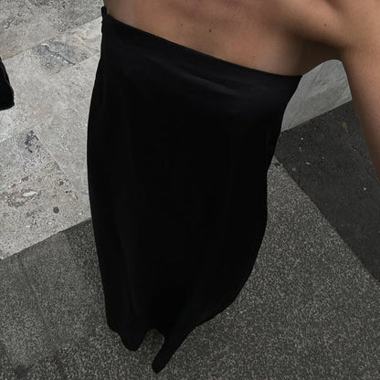 Off-The-Shoulder Backless Satin Maxi Dress