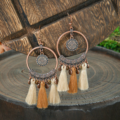 Bohemian Style Handmade Tassel Earrings with Heart-Shaped Design