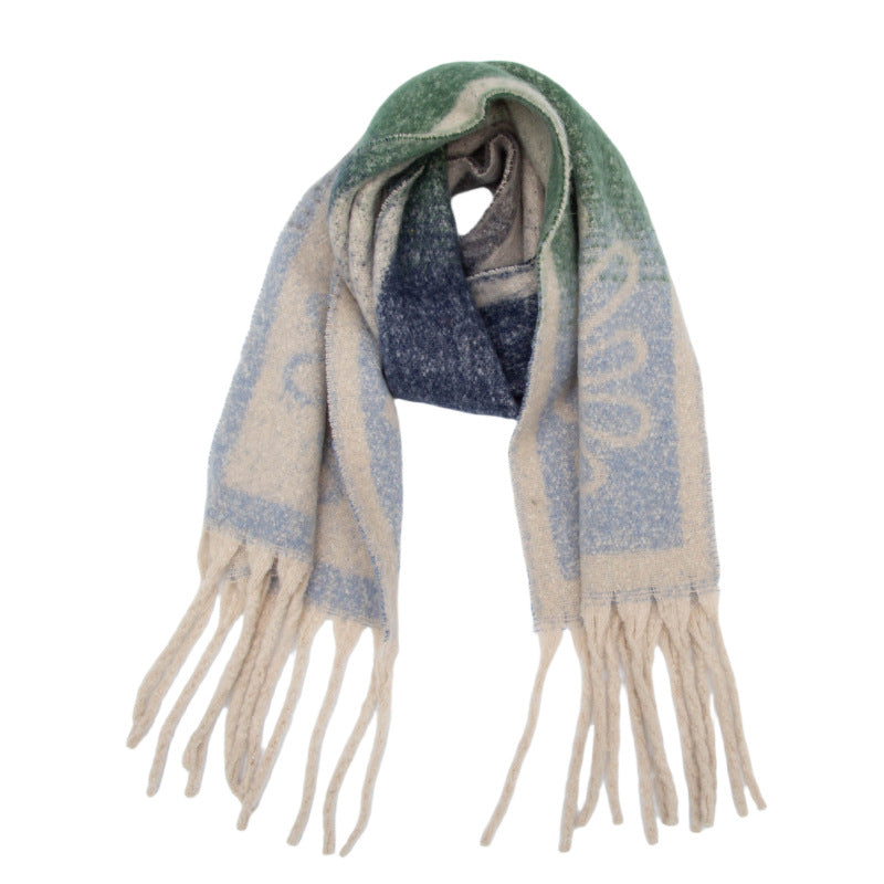 Winter Flower Print Long Shawl Warm Scarf