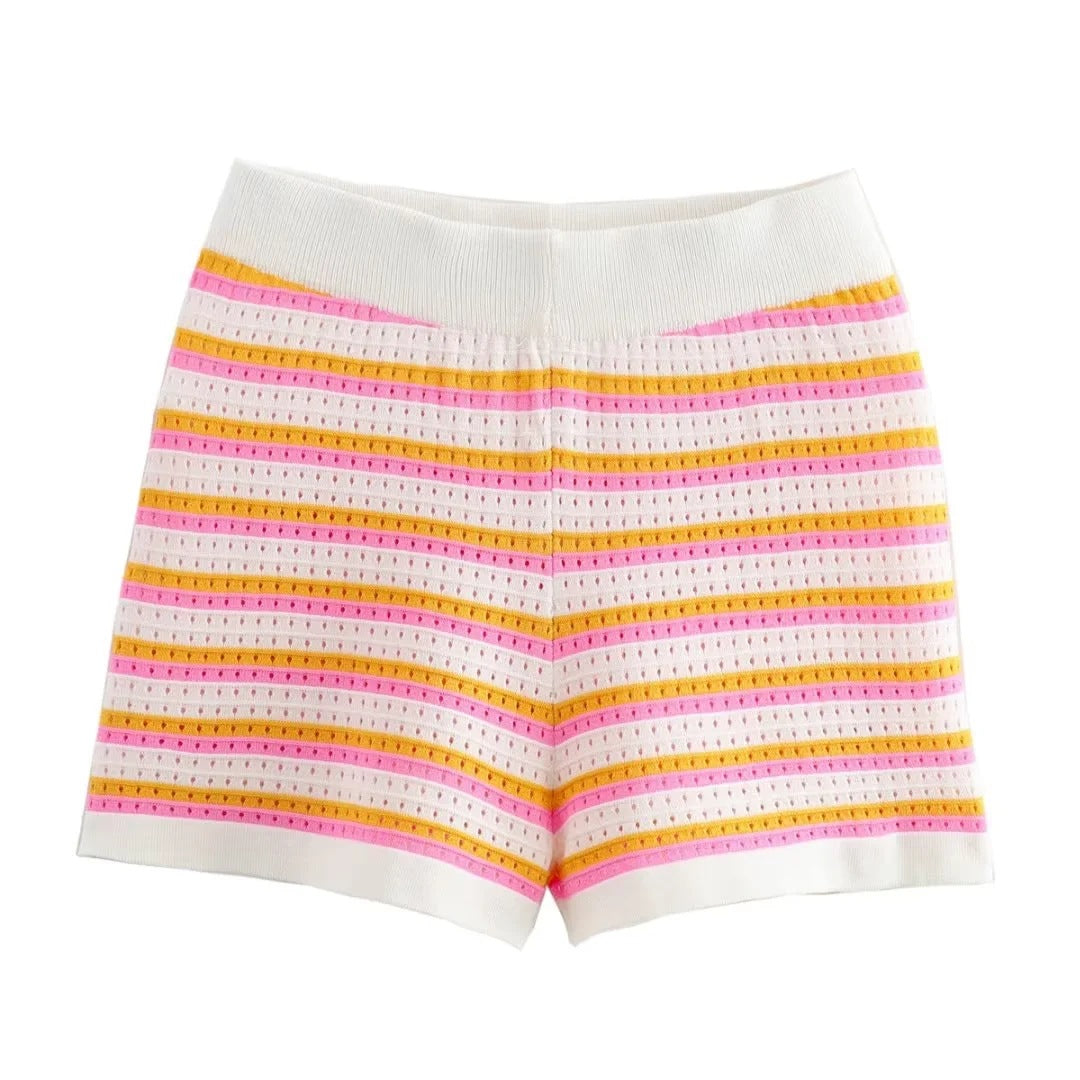 Striped Color Block Lapel Knit Sets