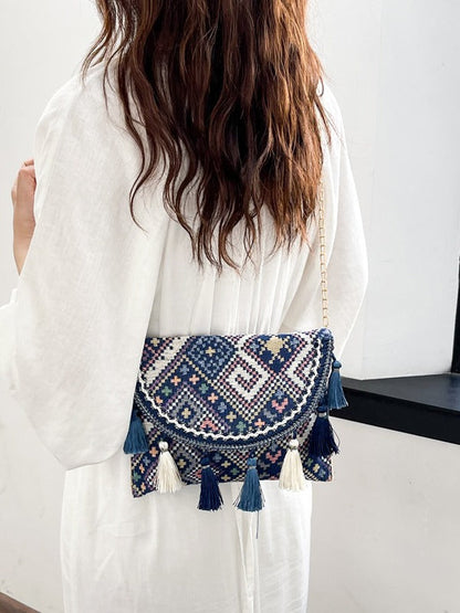 Vintage Ethnic Style Shoulder Bag Woven Canvas Crossbody Bag