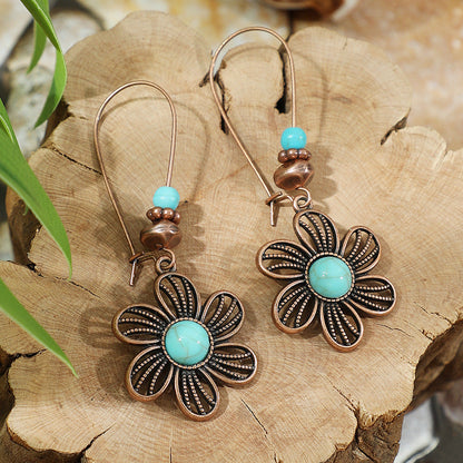 Vintage Ethnic Style Creative Brown Earrings with Turquoise Tassels