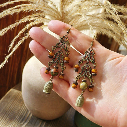 Vintage-Inspired Bohemian Hollow Bead Earrings with Natural Dried Fruits