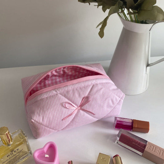 Pink Bows Striped Sweet Make Up Bag
