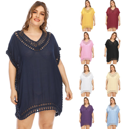 V-Neck Hollow Out Beach Cover-Up Dress