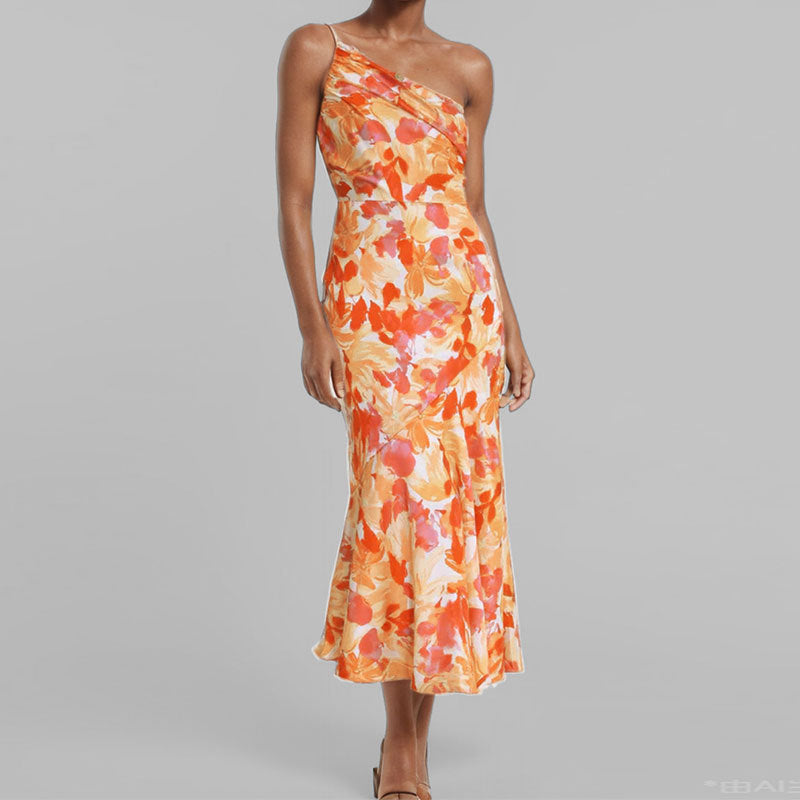 Elegant A-Line Print Midi Dress with Sleeveless Design
