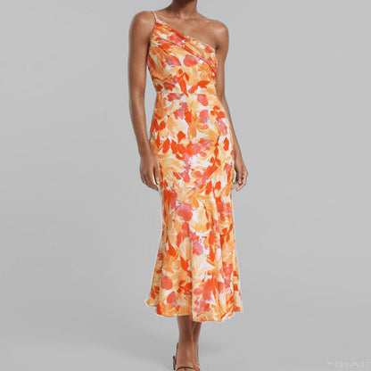 Elegant A-Line Print Midi Dress with Sleeveless Design