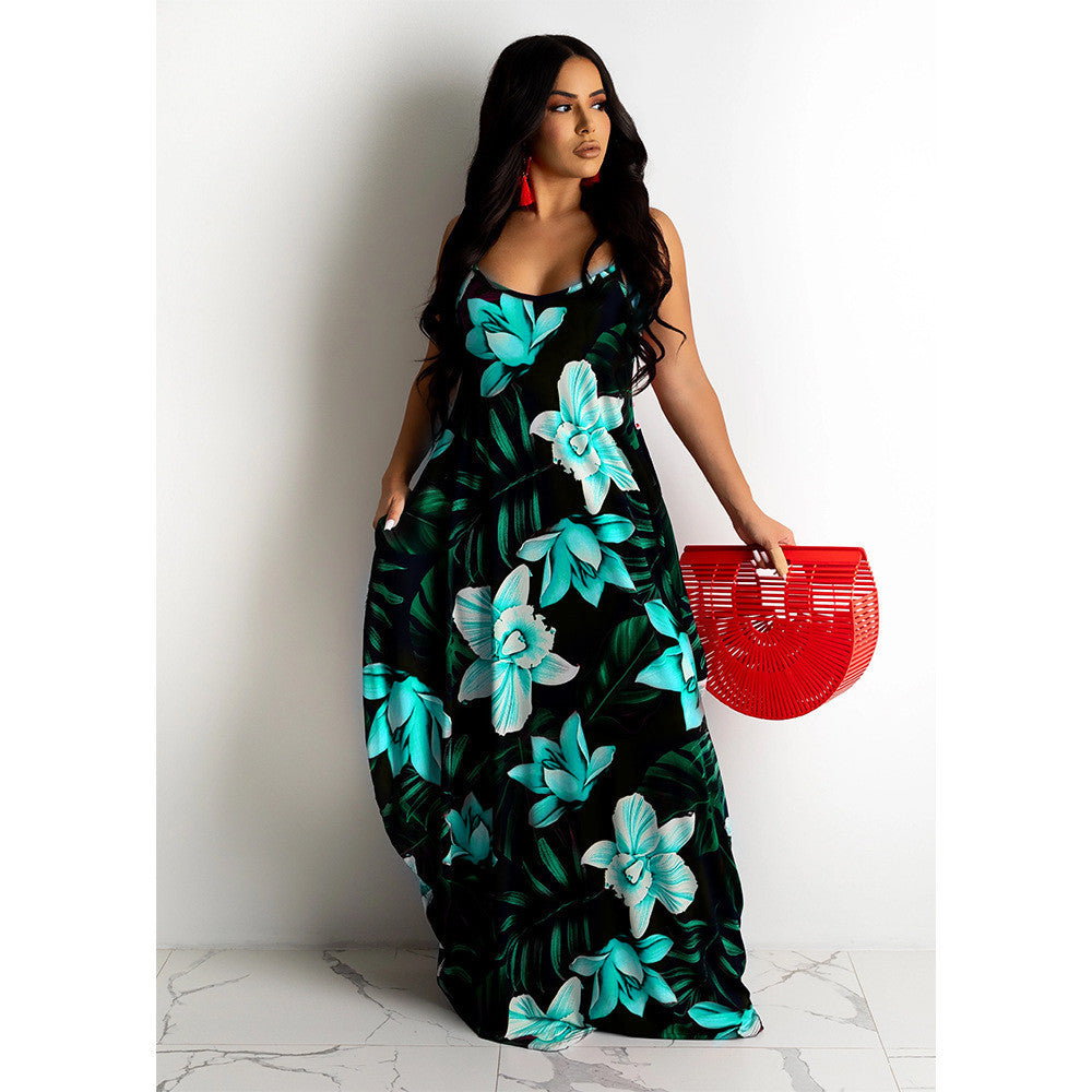 Floral Print Loose Slip Dress Long Dress