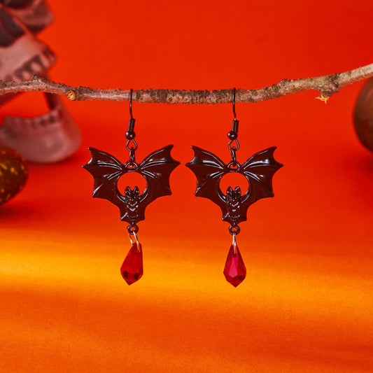 Vintage Gothic Bat Halloween Dangle Earrings