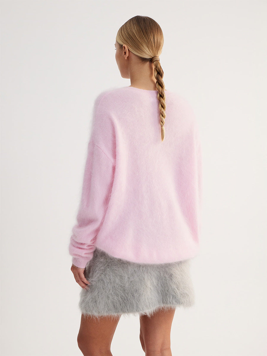 Winter Fuzzy Crew Neck Solid Color Knit Sweater