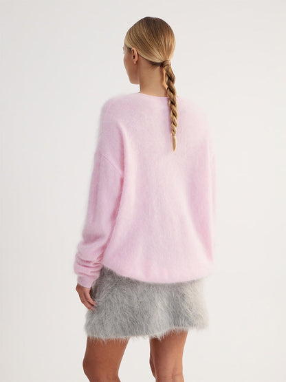 Winter Fuzzy Crew Neck Solid Color Knit Sweater