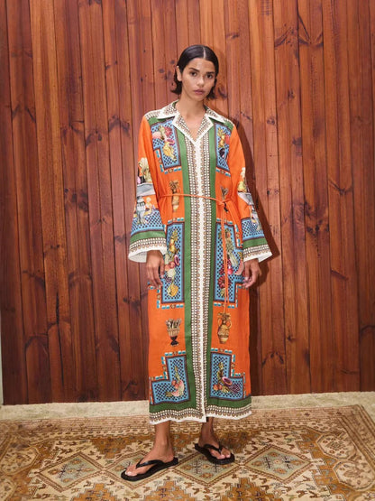 Elegant Floral Long Linen Cardigan Dress