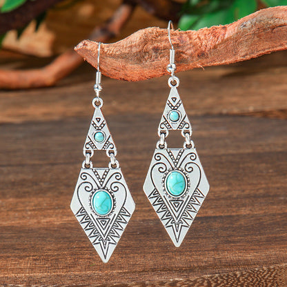 Geometric Turquoise Fringe Earrings Set Bohemian Style