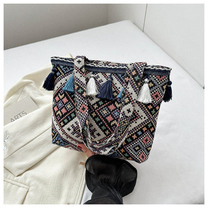 Ethnic Style Canvas Tote Bag for Women Casual Shoulder Bag