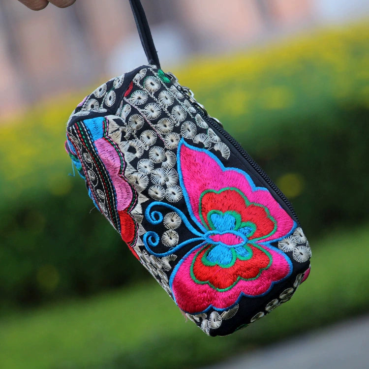 Ethnic Bag Fashion Fabric Coin Purse Embroidered Multi-Layer Zipper Bag Clutch Bag
