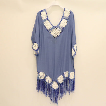 Hand Crochet Fringed Lace Outdoor Hollow Hand-Woven Beach Sunscreen Bohemian Beach Skirt Women